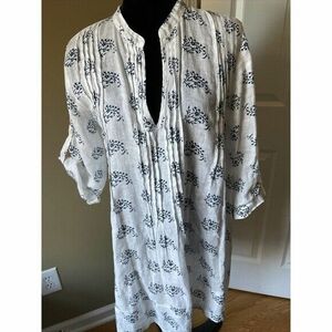 CP Shades Regina Tunic Top Dress Linen Blue White floral roll sleeve Sz S USA 海外 即決