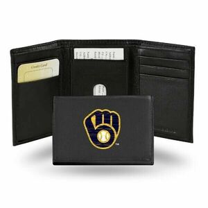 Milwaukee Brewers Men's Black Wallet - MLB Black Trifold Embroidered Wallet 海外 即決