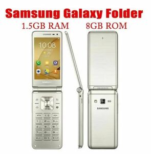 Unlocked Samsung Galaxy Folder G1600 Dual SIM LTE Flip SmartPhone- Open Box Gold 海外 即決