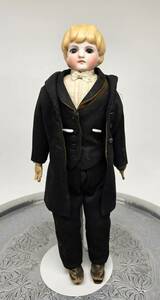 Antique Doll Kling Groom Boy Vintage Leather Glass Brown Eyes Appr $800 1372 海外 即決