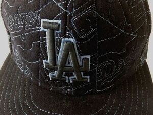 New Era 59 FIFTY Mens Black Quilted Stitched Sz 7.5 LA Dodgers Baseball Cap 海外 即決