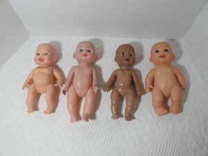 4pc Small Vinyl Plastic Baby Dolls 8-9" Jointed Bald Molded Hair 海外 即決