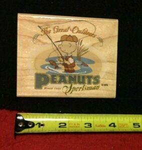 Vintage RARE Stampabilities KR1015 Peanuts Sportsman Wooden Rubber Stamp Fishing 海外 即決