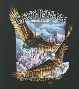 Harley Davidson Vintage Keep the Eagle Flying Men XL Black 3D Single Stitch 1990 海外 即決