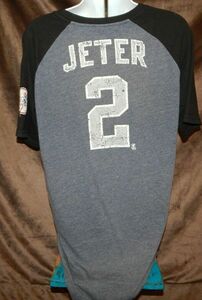 Majestic NEW YORK YANKEES Distressed Graphics Tee Jersey Boy's XL / 18 JETER #2 海外 即決