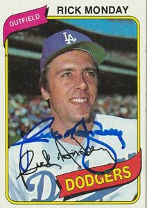 RICK MONDAY LOS ANGELES DODGERS SIGNED 1980 TOPPS CARD #465 海外 即決