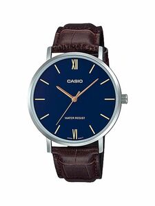 Casio MTP-VT01L-2B Men's Minimalistic Blue Dial Brown Leather Band Analog Watch 海外 即決