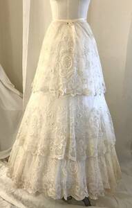 EDWARDIAN TAMBOUR LACE VINTAGE 3 FLOUNCE SKIRT WITH SILK LINING INTACT CLEAN EXC 海外 即決