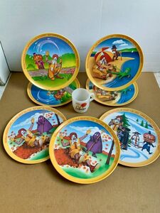 (7) McDonalds 1977 Four Seasons Plates & Fire King McDonalds Milk Glass Mug 海外 即決