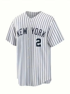 Yankee New York Jersey, #2 Jeter Striped Embroidery Short Sleeve new 海外 即決
