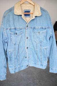 Zara Men Sherpa Lined Denim Jean Trucker Jacket Men's Sz M Long Sleeve Honey Fur 海外 即決