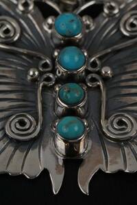 Vintage Navajo Sterling Silver 925 Round Turquoise Cluster Butterfly Pendant 海外 即決