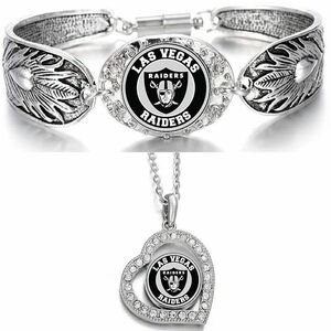 New Las Vegas Raiders Gift Set Womens Sterling Silver Necklace, Bracelet D3D19 海外 即決