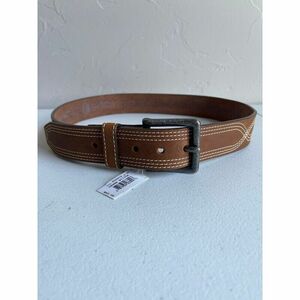 New! Chippewa Cross Stitch Brown Leather Straight Stitch Belt Silver Tone Size 3 海外 即決