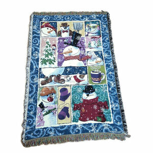 Crown Crafts Tapestry Throw Blanket 42x64 Snowmen Fringed Blue Multicolor Winter 海外 即決