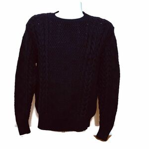 J.Crew Men's Size Medium Cable-knit Crewneck Heavy Cotton Sweater Navy Blue (N3) 海外 即決