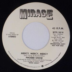 PHOEBE SNOW: Mercy, Mercy, Mercy US Mirage WTG 3818 ファンク Soul 45 NM- 海外 即決