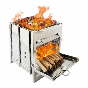 Portable Folding Wood Stove For Outdoor Cooking, Sturdy Lightweight Stainless 海外 即決