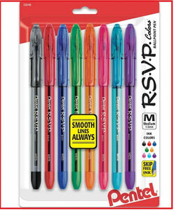 8-Pack Pentel RSVP Ballpoint Pens, Medium Point, 1.0 mm, Clear Barrel, Assorted* 海外 即決