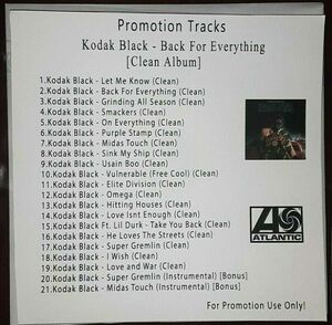 CD Rap/HipHop Promotion. Kodak Black - Back For Everything [CLEAN Album] 海外 即決