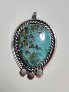 Vintage Native American Turquoise & Sterling Silver Pendant 14.54 Grams 海外 即決