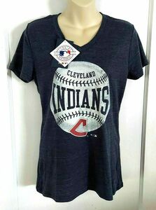 Cleveland Indians Womens T Shirt Size Medium Heather Blue Tee Distressed Logo 海外 即決