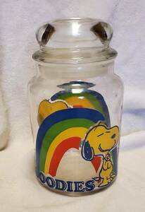 Vintage Snoopy Woodstock Peanuts Glass Rainbow Snack Canister 1965 Candy Jar 海外 即決