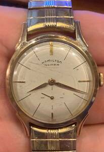 vintage Thin1950s10k gold spidel band Hamilton Illinois men wrist watch Works 海外 即決