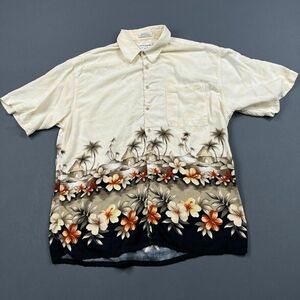 Vintage Pierre Cardin Shirt Men Extra Large Yellow Black Palm Tree Hawaiian Camp 海外 即決