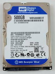 Western Digital WD5000BEVT WD Scorpio Blue 2.5" 500GB 5400RPM 8MB SATA-3.0 HDD 海外 即決