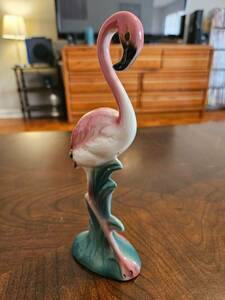 Vintage Mid-Century Art Deco Style Pink Flamingo Ceramic Figurine Flamingo 8" 海外 即決