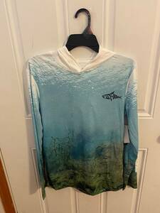 NEW MEN SIZE S FISH N VIBE LONG SLEEVE FISHING HOODIE LAKE BOTTOM OMBRE WALLEYE 海外 即決