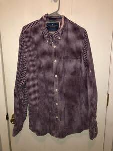 American Eagle Outfitters SZ XXL Vintage Fit Check Print Long Sleeve Button Down 海外 即決