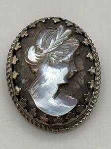 DIXELLE ESTATE JEWELRY STERLING SILVER CARVED MOTHER OF PEARL BROOCH PENDANT 海外 即決