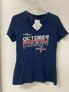 MAJESTIC WOMENS SMALL Minnesota Twins 2019 Post Season v neck t-shirt 海外 即決