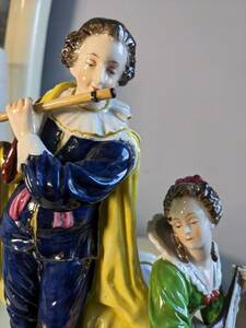 Large Antique German Volkstedt Porcelain Figurine Musical Couple Rare 10" 海外 即決