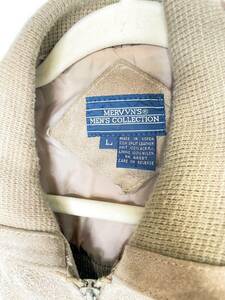 Vintage Mervyns Mens Collection Cow Split Leather Knit Bomber Jacket Beige Large 海外 即決