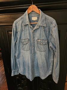 Vintage Men's Unisex American Eagle Distressed Denim Shirt Snap M (Pit: 23") 海外 即決