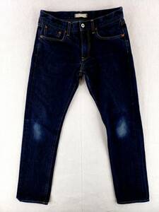 Uniqlo 30x34 Slim Straight Jeans Low Rise Dark Wash Denim Faded Knees 海外 即決