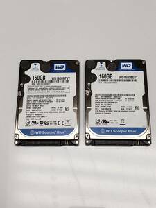 Lot Of 2 Western Digital 160 GB Scorpio Blue SATA 3Gb/s 5400 RPM 8 MB Cache 2.5" 海外 即決