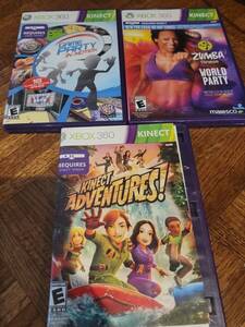 KINECT -(Microsoft Xbox 360) - COMBO - Game Party, Zumba, Kinect Adventures 海外 即決