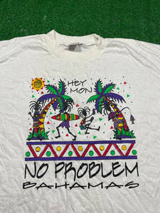 Vtg 90s Hey Mon No Problem Bahamas T-Shirt Sz Large Single Stitch Travel 海外 即決