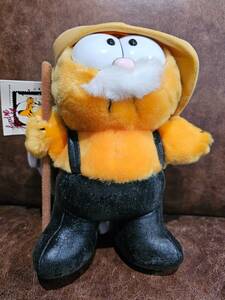 VTG 1981 Garfield Fishing Fisherman w/Pole & Fish Plush Cat Stuffed Animal RARE 海外 即決