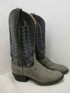 Tony Lama Gray and Blue Ostrich Leather Cowboy Boots Mens Size 7.5 EEE 海外 即決