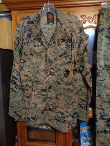 USMC MARPAT Uniform WOODLAND Combat Shirt & Pants in size MEDIUM REGULAR FADED 海外 即決