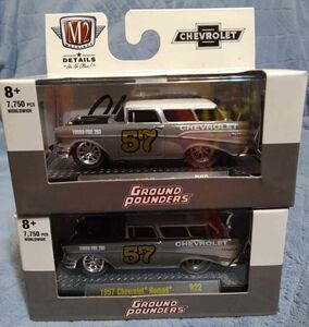 M2 Machines Ground Pounders 1:64 1957 Chevrolet Nomad #57 Gray Model R22 21-08 海外 即決