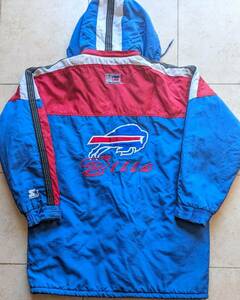 Buffalo Bills 90s STARTER puffer jacket Trench XL hood blue NFL Pro Line vintage 海外 即決