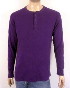 vintage 90s GAP retro USA Solid Purple Long Sleeve Henley Collar Shirt Grunge L 海外 即決
