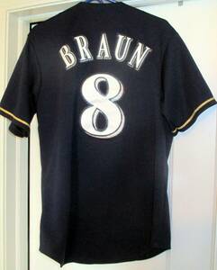 Milwaukee Brewers Ryan Braun #8 Sewn Authentic Majestic Jersey MEDIUM 海外 即決