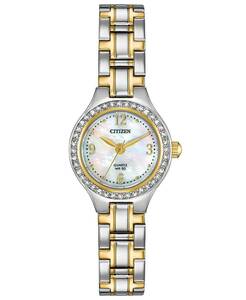 Citizen EJ6094-52D Two Tone White MOP Dial Swarovski Crystals Womens Dress Watch 海外 即決